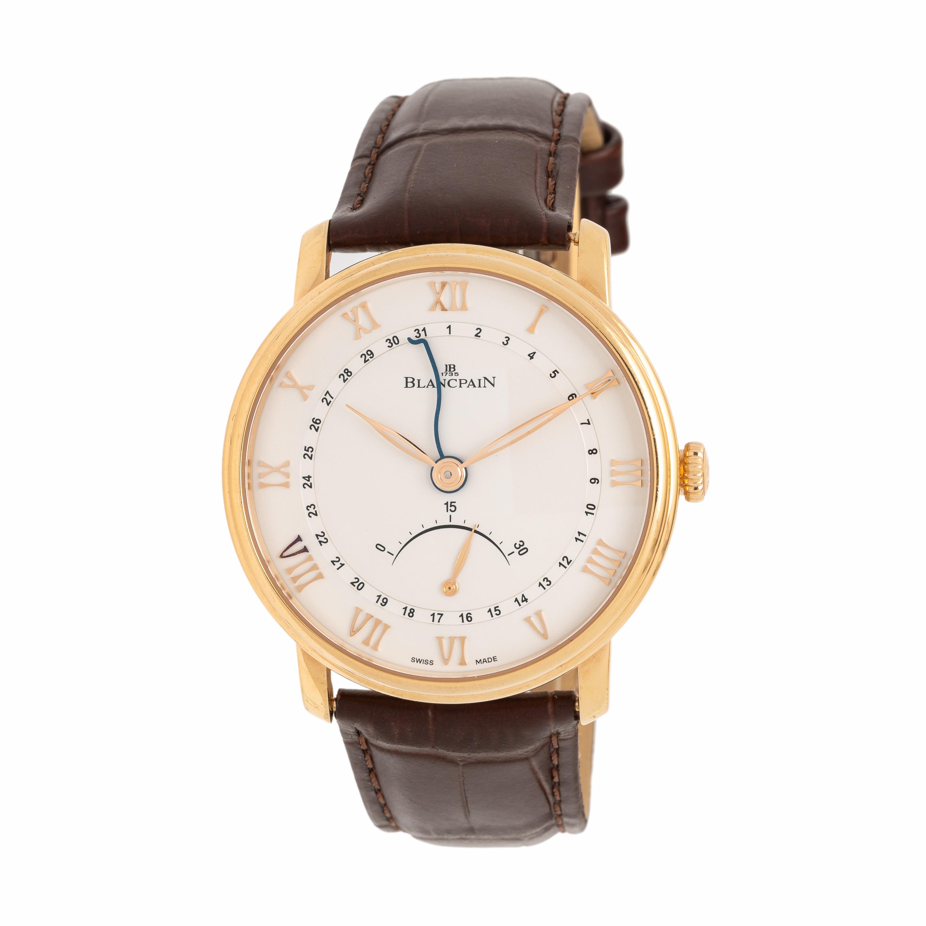 Blancpain, Ref. 6653Q 18K Rose Gold 'Villeret' Power Reserve Calendar Watch with Serpentine Date Hand