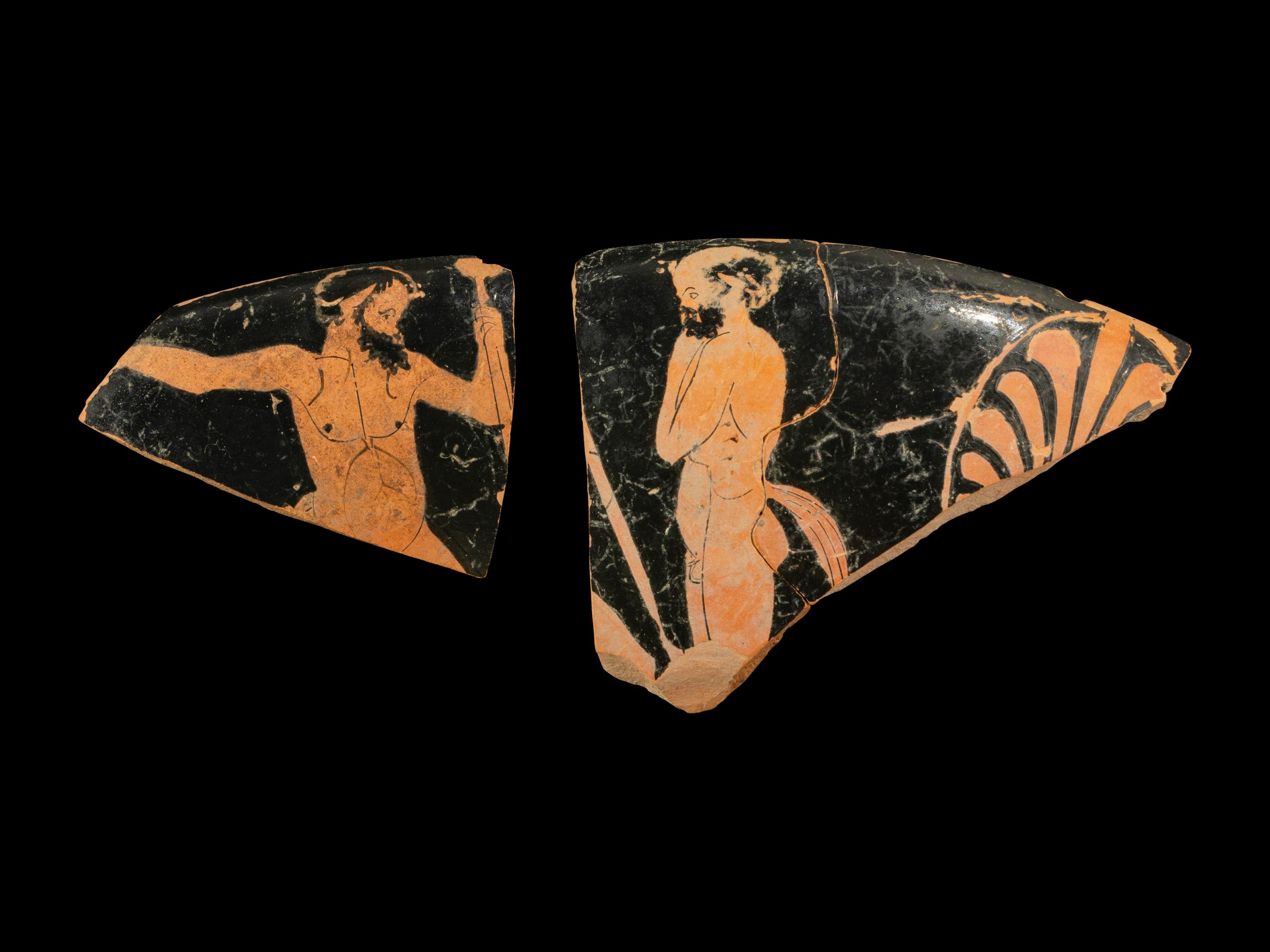 Two Attic Red-Figured Cup Fragments with Satyrs