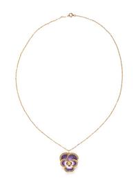 DIAMOND, SEED PEARL AND ENAMEL PANSY PENDANT/BROOCH/NECKLACE