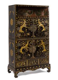 A Korean Mother-of-Pearl Inlaid, Black Lacquered and Tempera Painted Two-Part Cabinet 18TH/19TH CENTURY — 18TH/19TH CENTURY