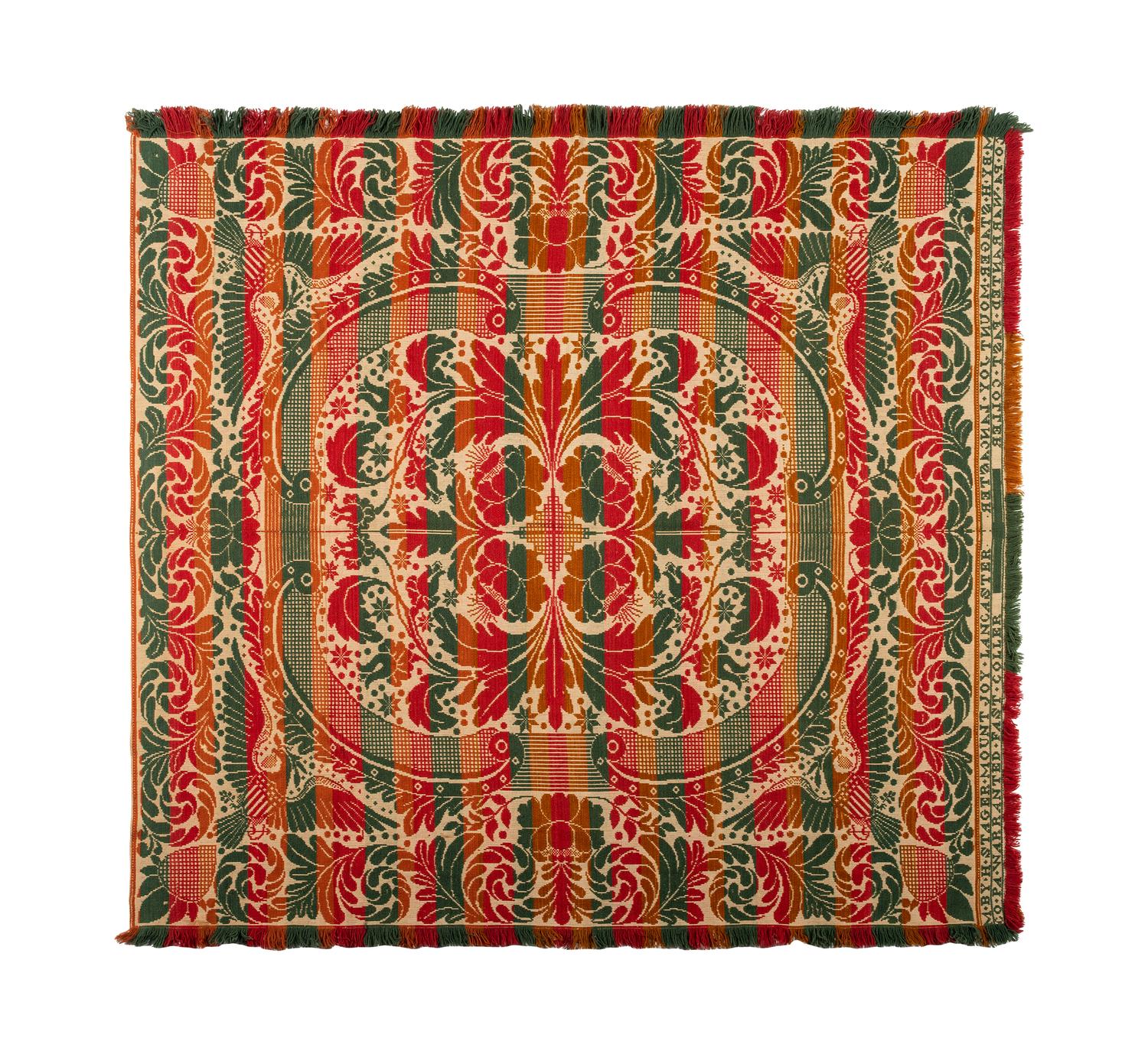 Two Jacquard Wool and Cotton Coverlets