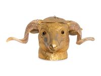 A Gilt Metal and Horn Ice Bucket in the Form of a Ram's Head