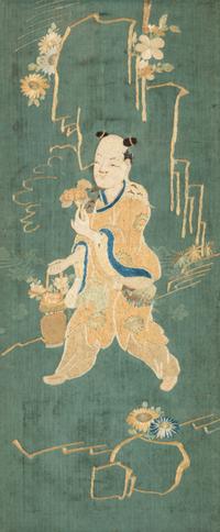 Two Chinese Embroidered and Woven Silk Panels