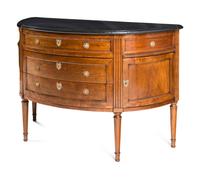 A Pair of Louis XVI Style Walnut Marble-Top Commodes