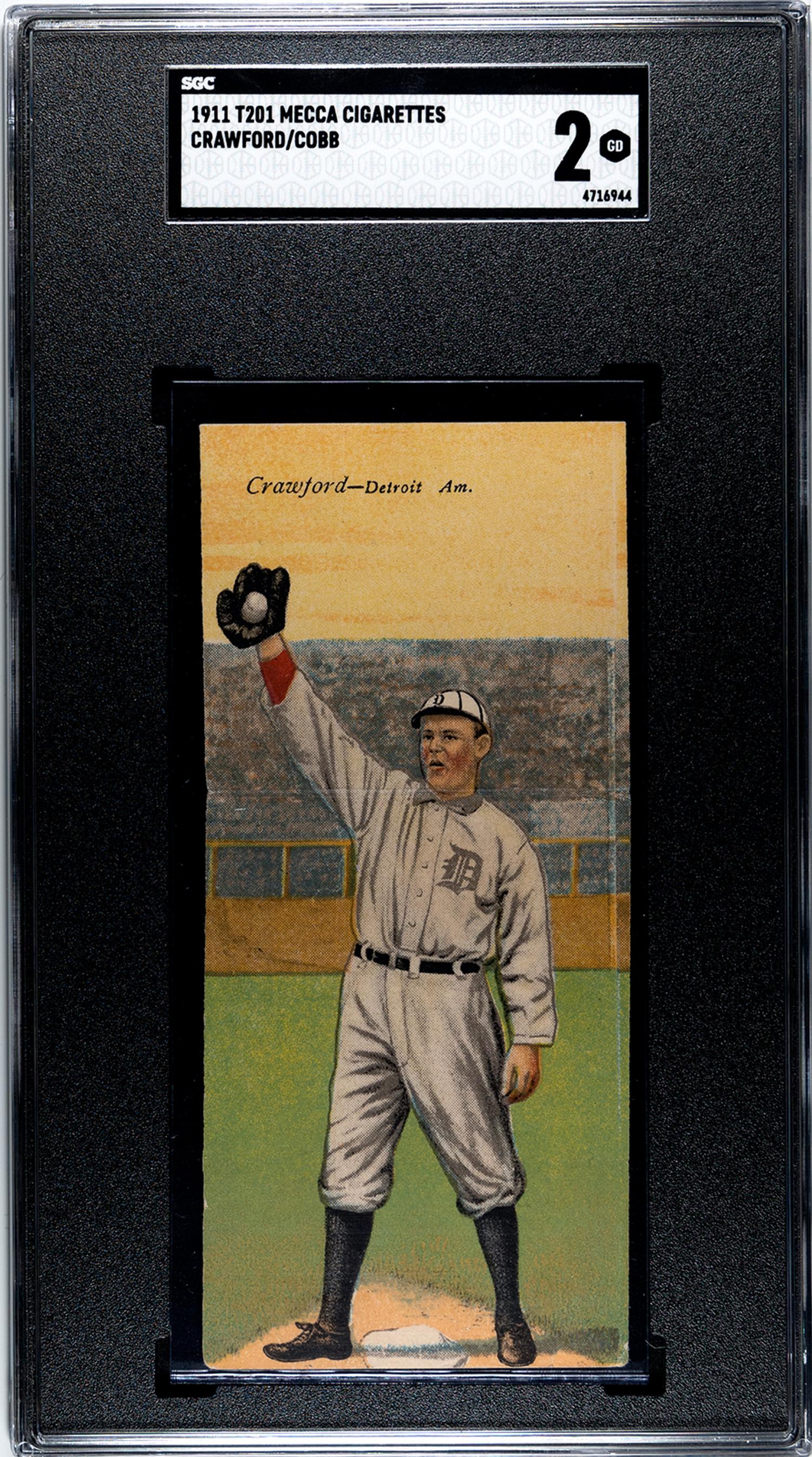 A 1911 Mecca Cigarettes T201 Ty Cobb / Crawford Double Folder Baseball Card (SGC 2 GOOD)