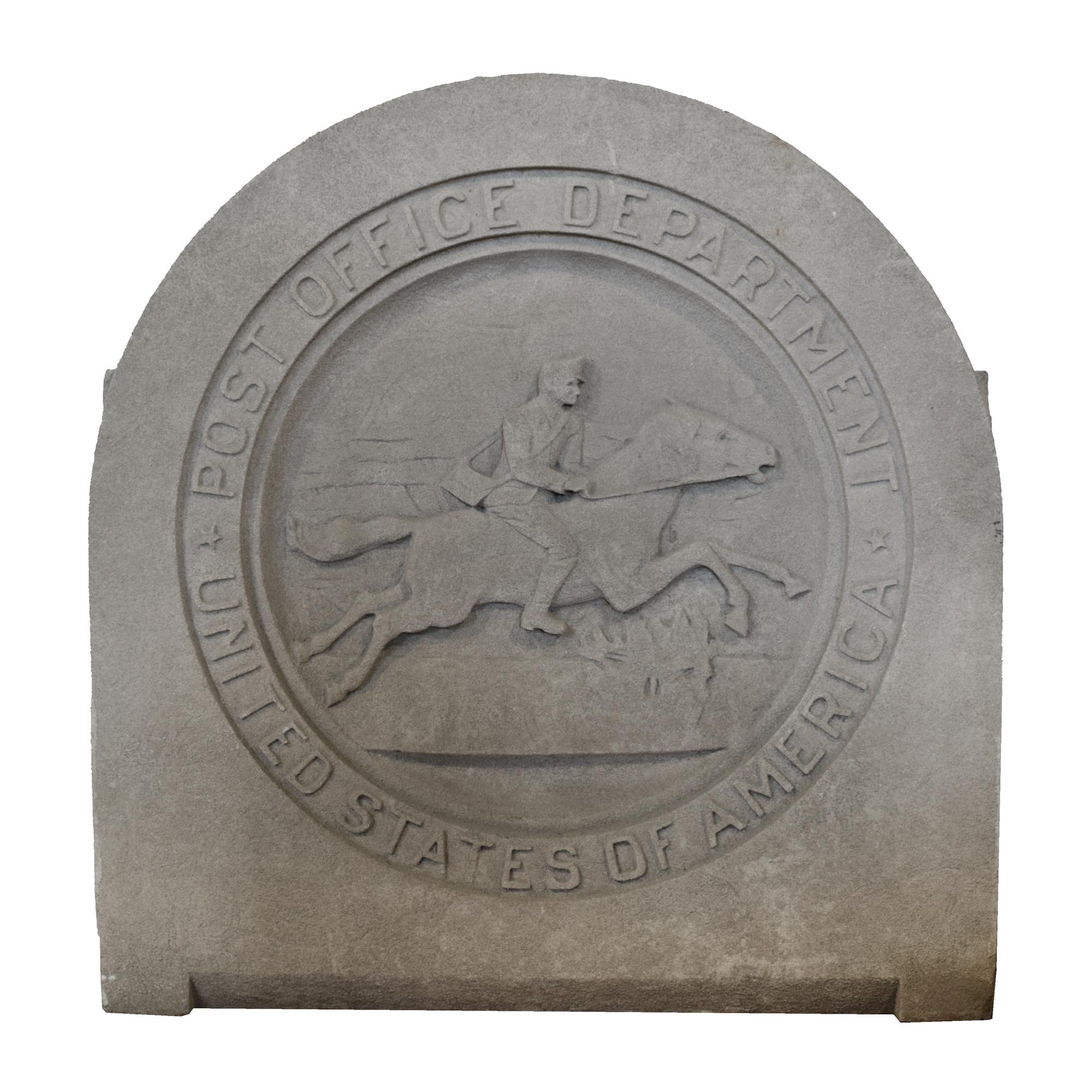 A Carved Limestone Roundel from a Chicago, IL. Post Office Building 37" W x 6" D x 39.5" H — United States, 20th Century