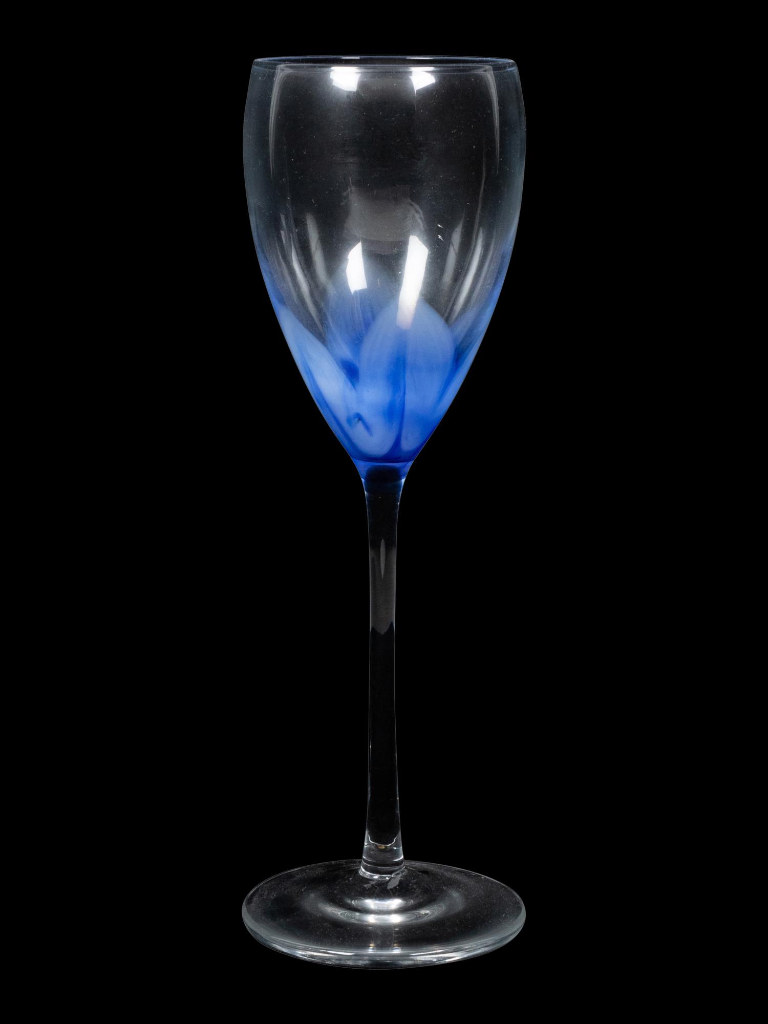 Nine Blue and Clear Glass Wine Stems