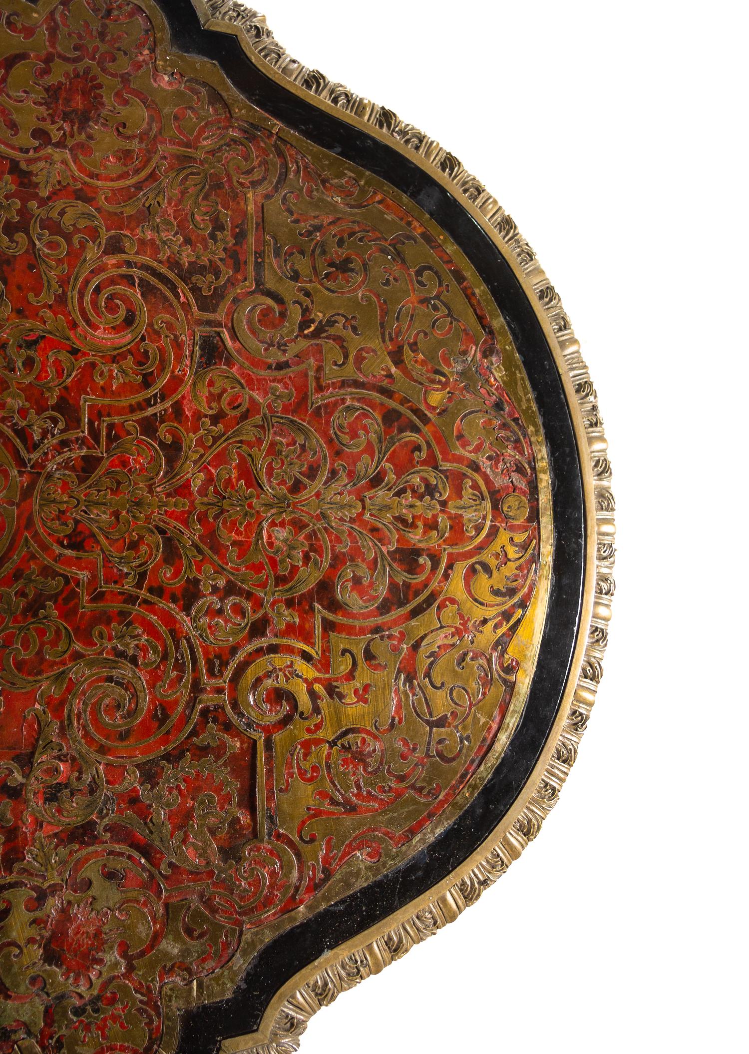 A Fine Napoleon III Gilt Bronze Mounted Boulle Marquetry and Tortoise Shell Center Table