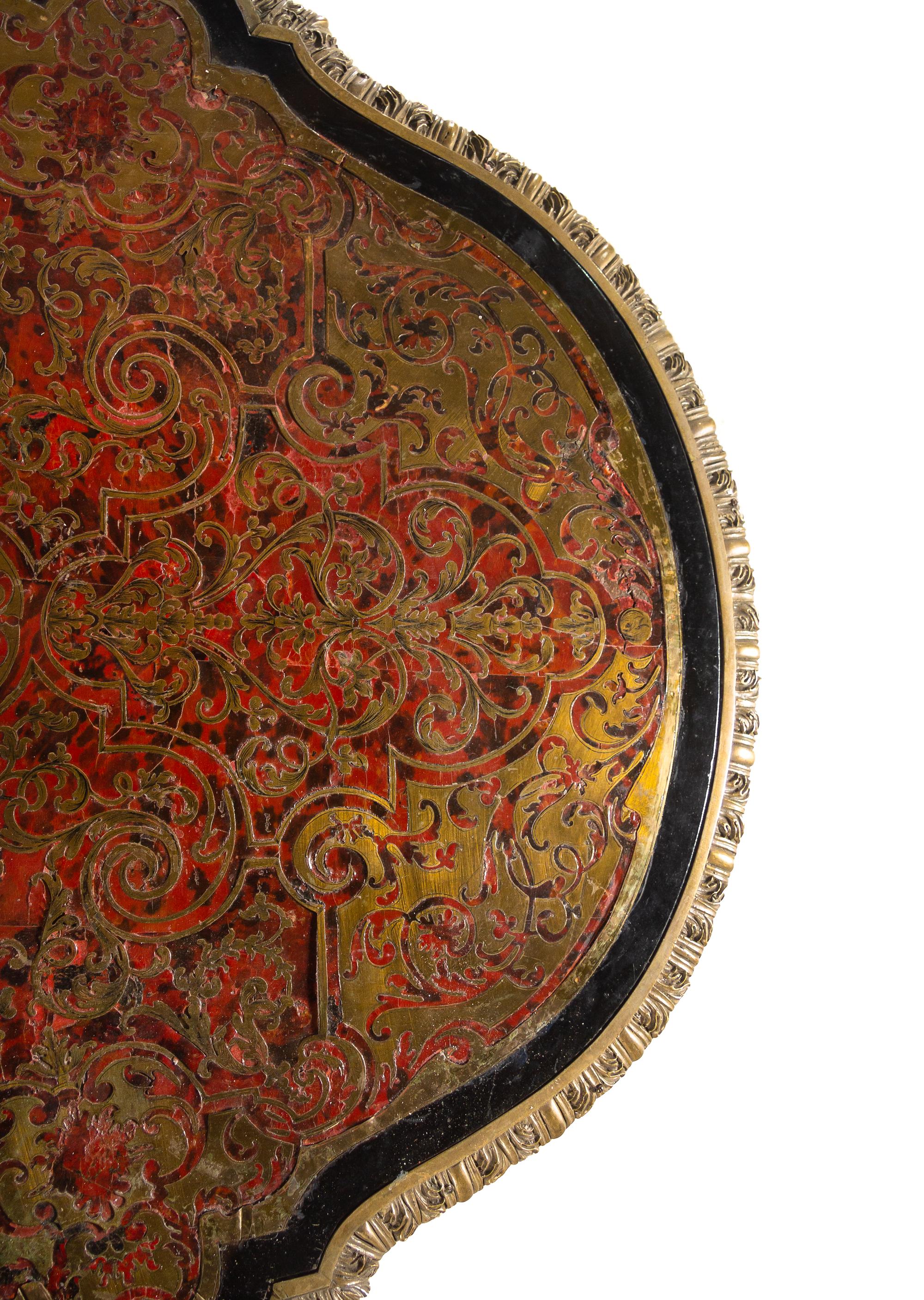 A Fine Napoleon III Gilt Bronze Mounted Boulle Marquetry and Tortoise Shell Center Table
