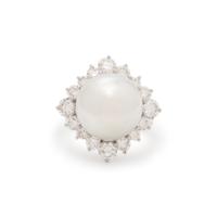 CULTURED PEARL AND DIAMOND RING