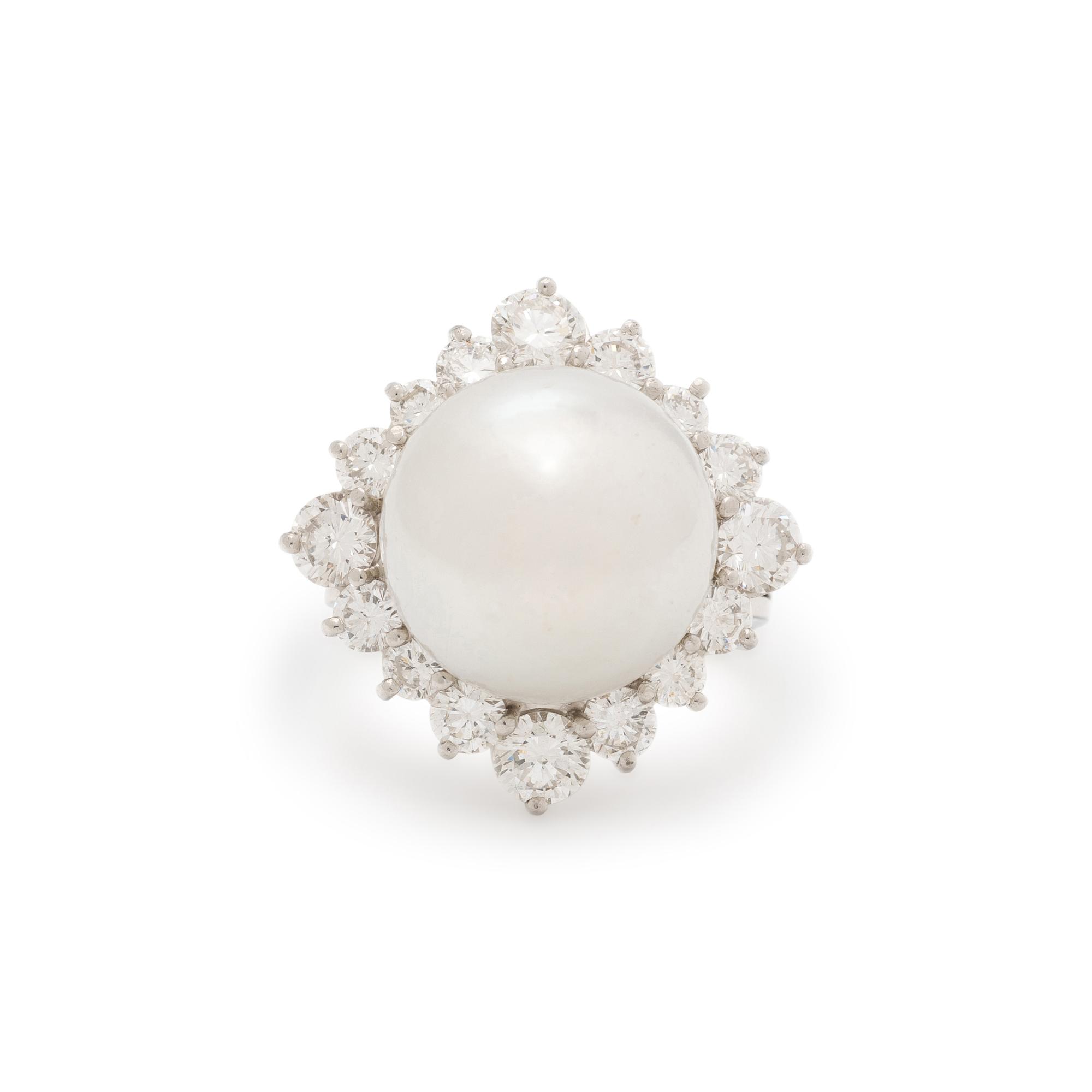 CULTURED PEARL AND DIAMOND RING