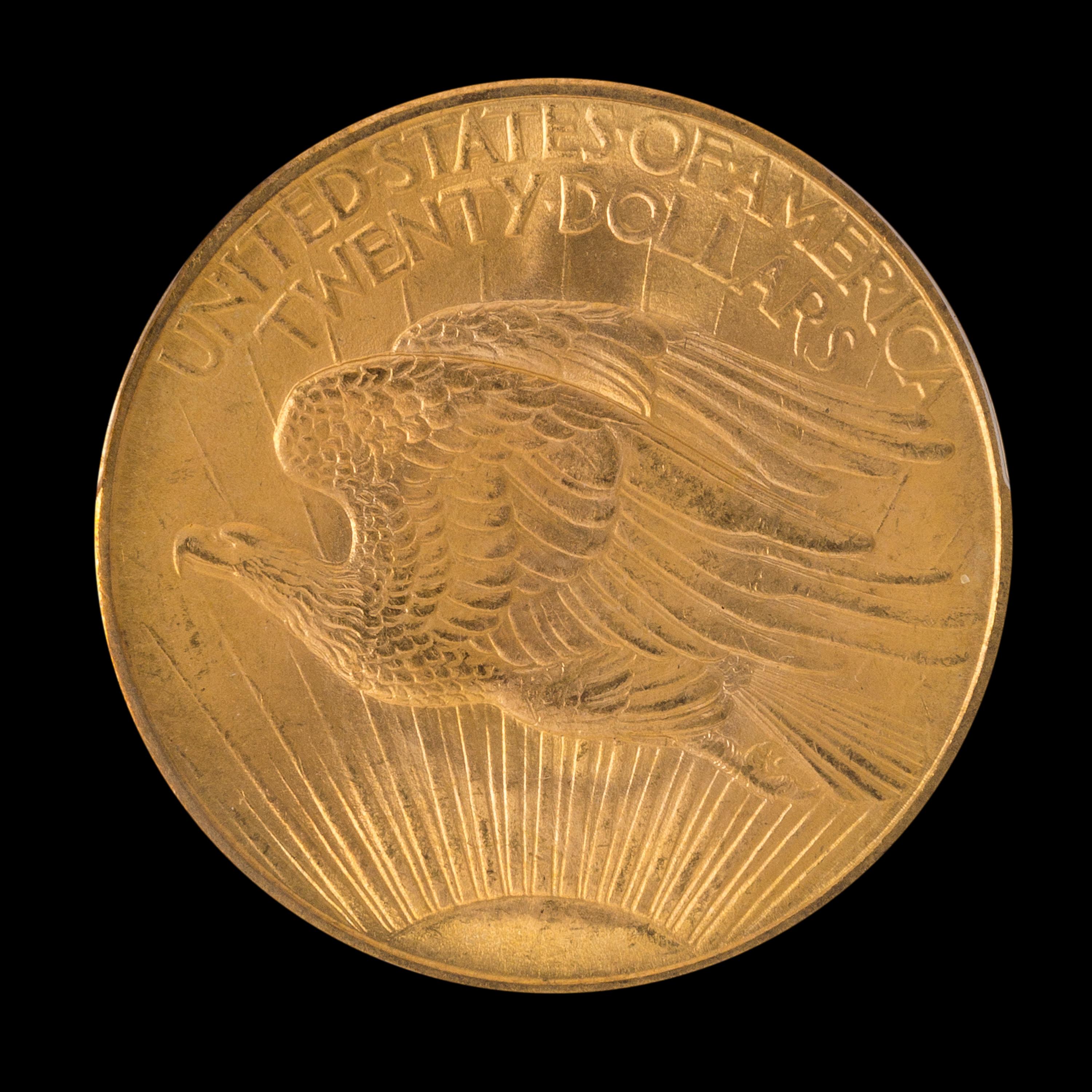 A United States 1908 Saint-Gaudens: No Motto $20 Gold Coin