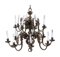 A Dutch Baroque Style Brass Sixteen-Light Chandelier