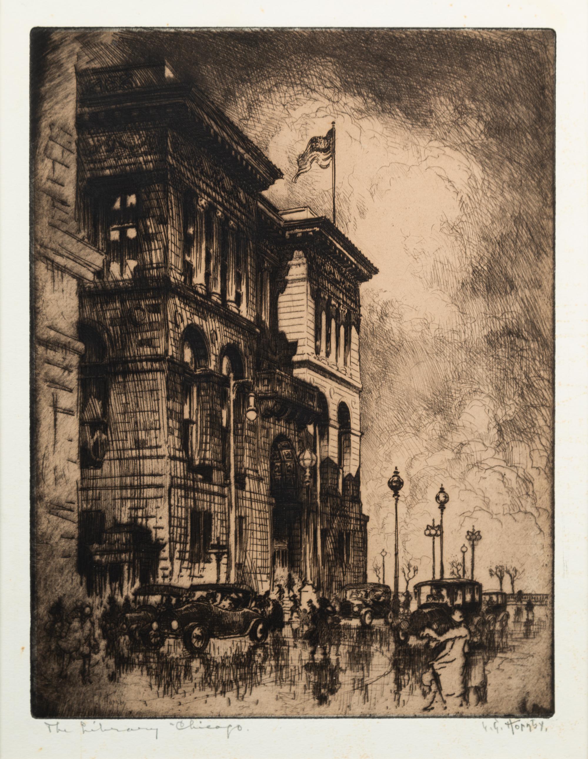 [CHICAGO ARCHITECTURE]. A group of 10 drypoint etchings by Otto J. Schnieder, Karl Warren, S. Chester Danforth and others, including: