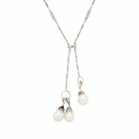 Ellagem, White Gold and Diamond Lariat Necklace with Six Interchangeable Cultured Pearl Drops