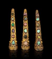 A Group of Chinese Jade, Jadeite, Kingfisher Feather and Hardstone Inlaid Jewelry