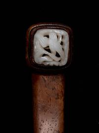 A Chinese White Jade Inset Hardwood Ruyi Scepter