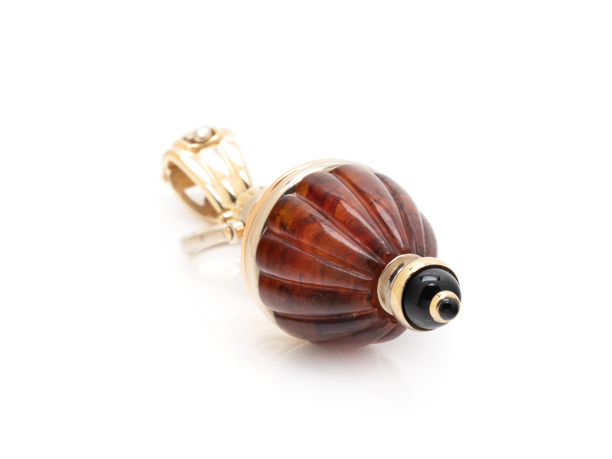 AMBER AND ONYX PERFUME BOTTLE PENDANT