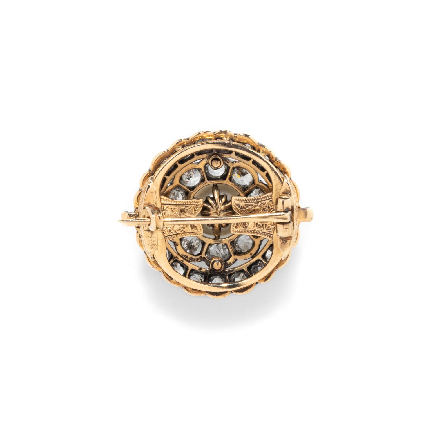ANTIQUE, CULTURED PEARL AND DIAMOND BROOCH