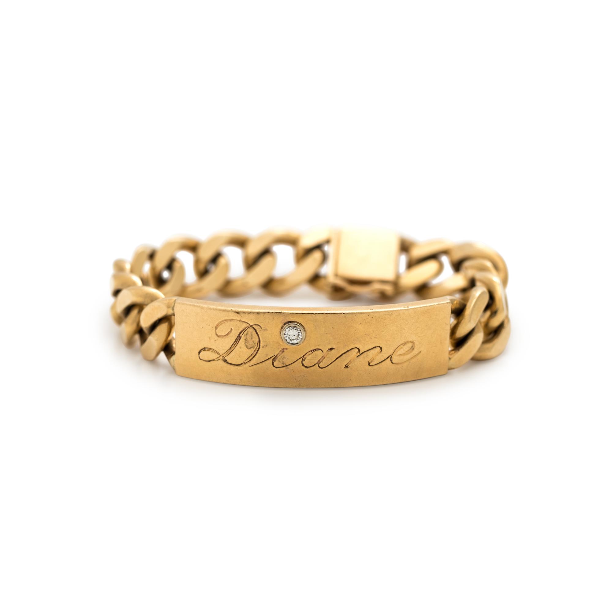 YELLOW GOLD AND DIAMOND ID TAG BRACELET