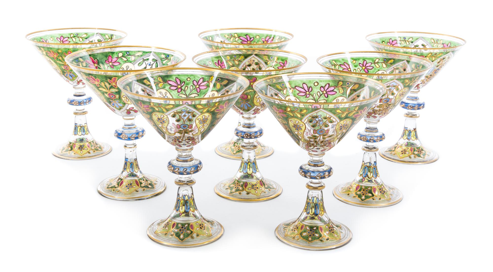 An Enameled Glass Table Service Diameter 14 inches.