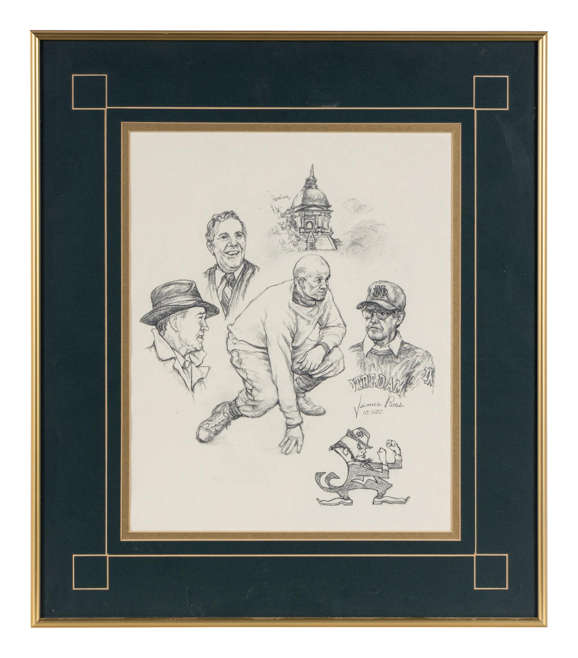 A Group of Notre Dame Artworks Including a Signed Heisman Trophy Lithograph
