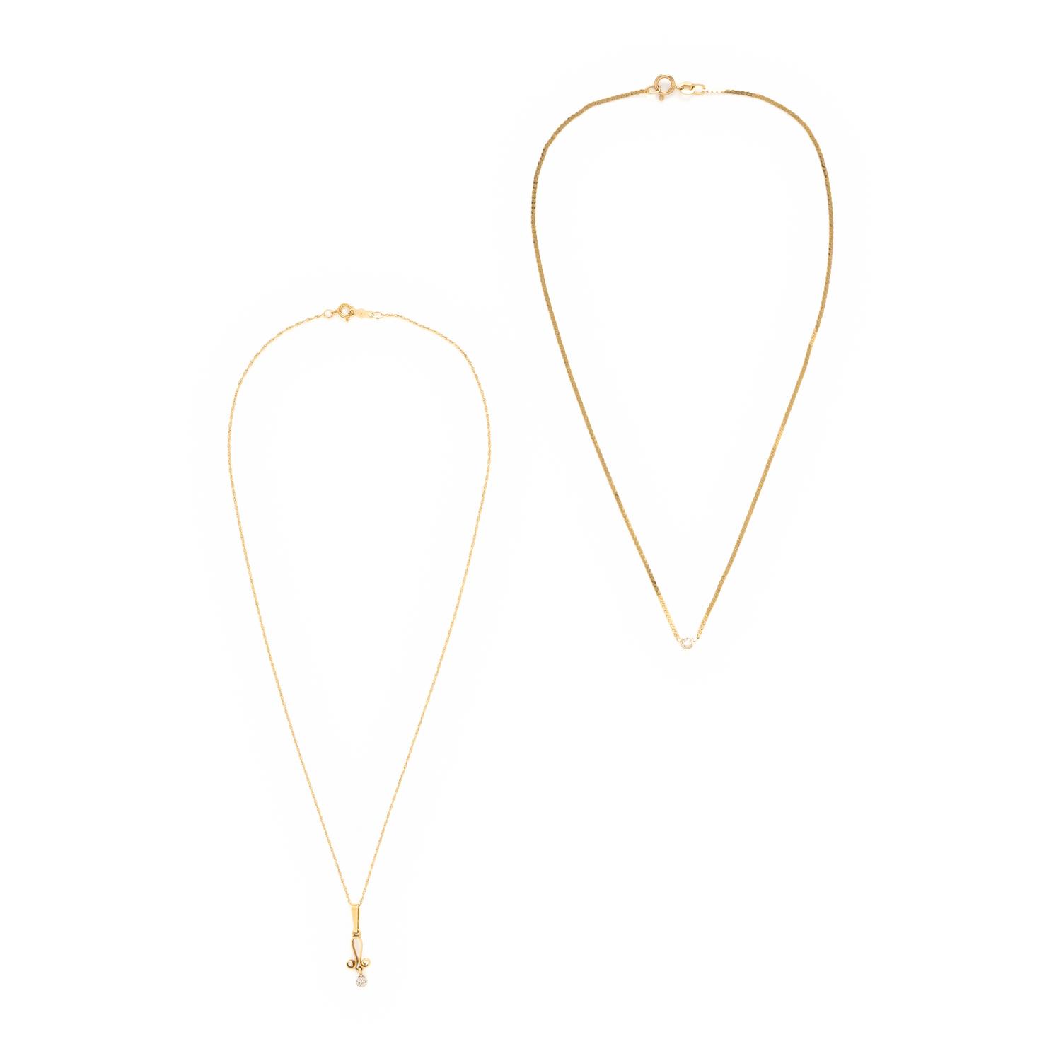 Two Yellow Gold and Diamond Necklaces