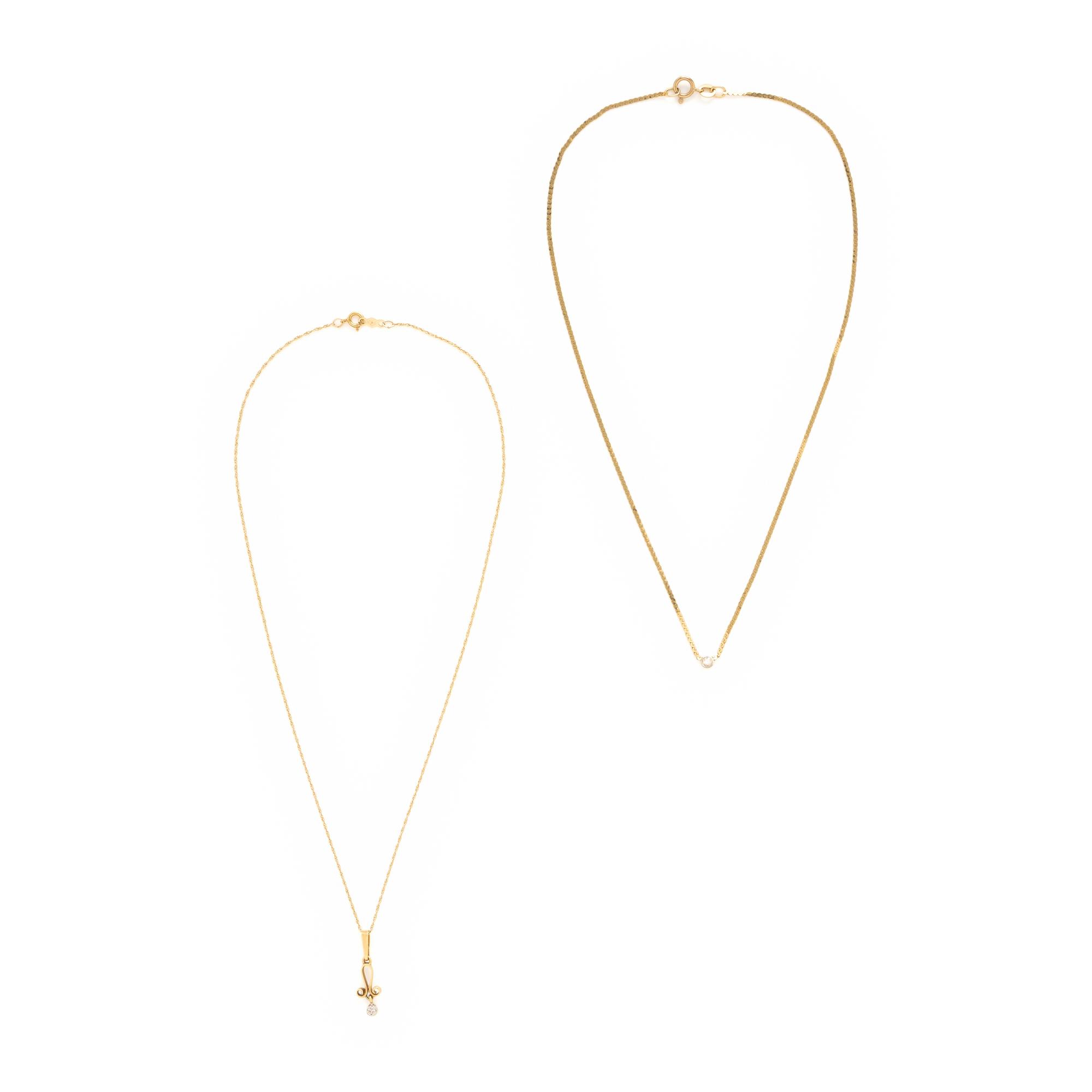 Two Yellow Gold and Diamond Necklaces