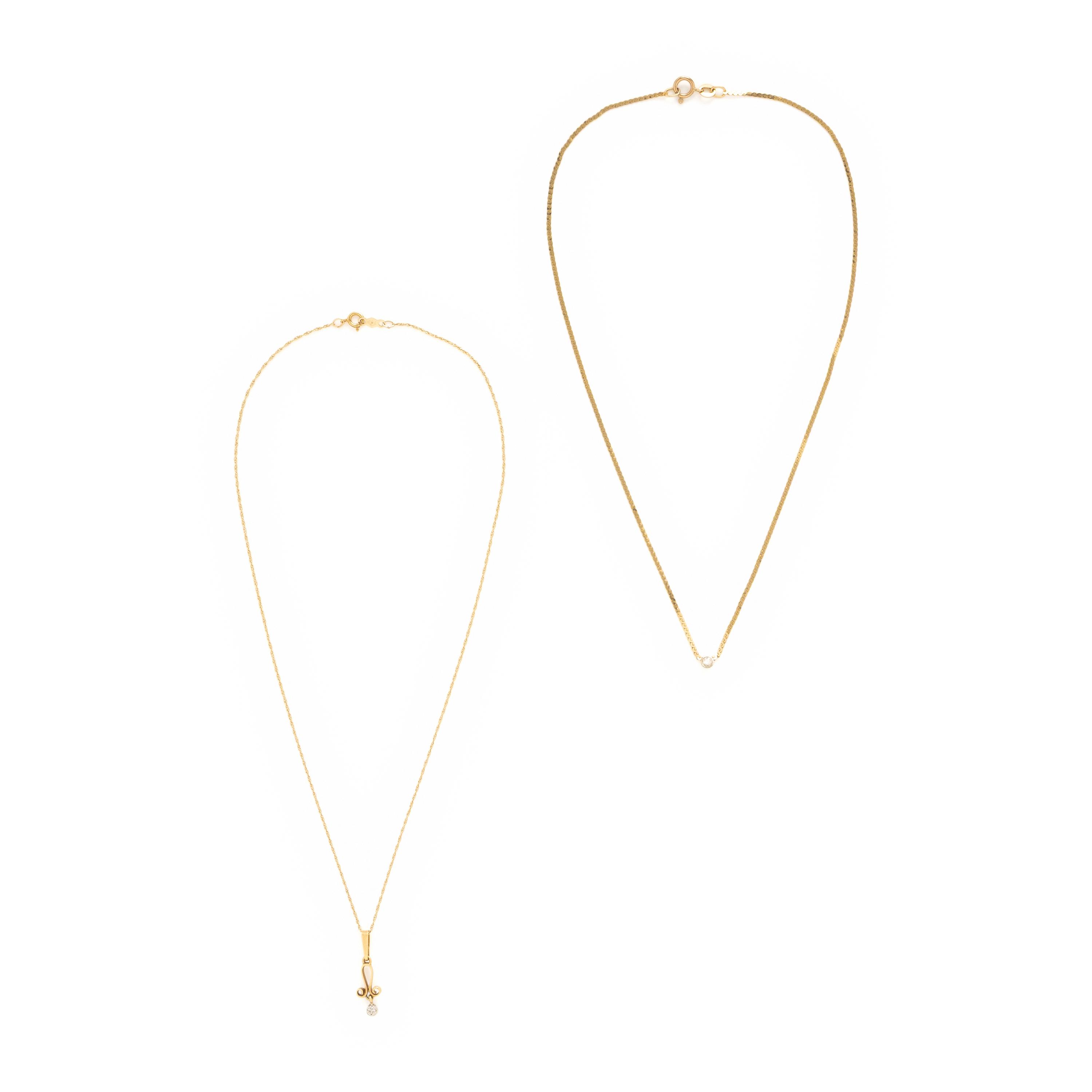 Two Yellow Gold and Diamond Necklaces