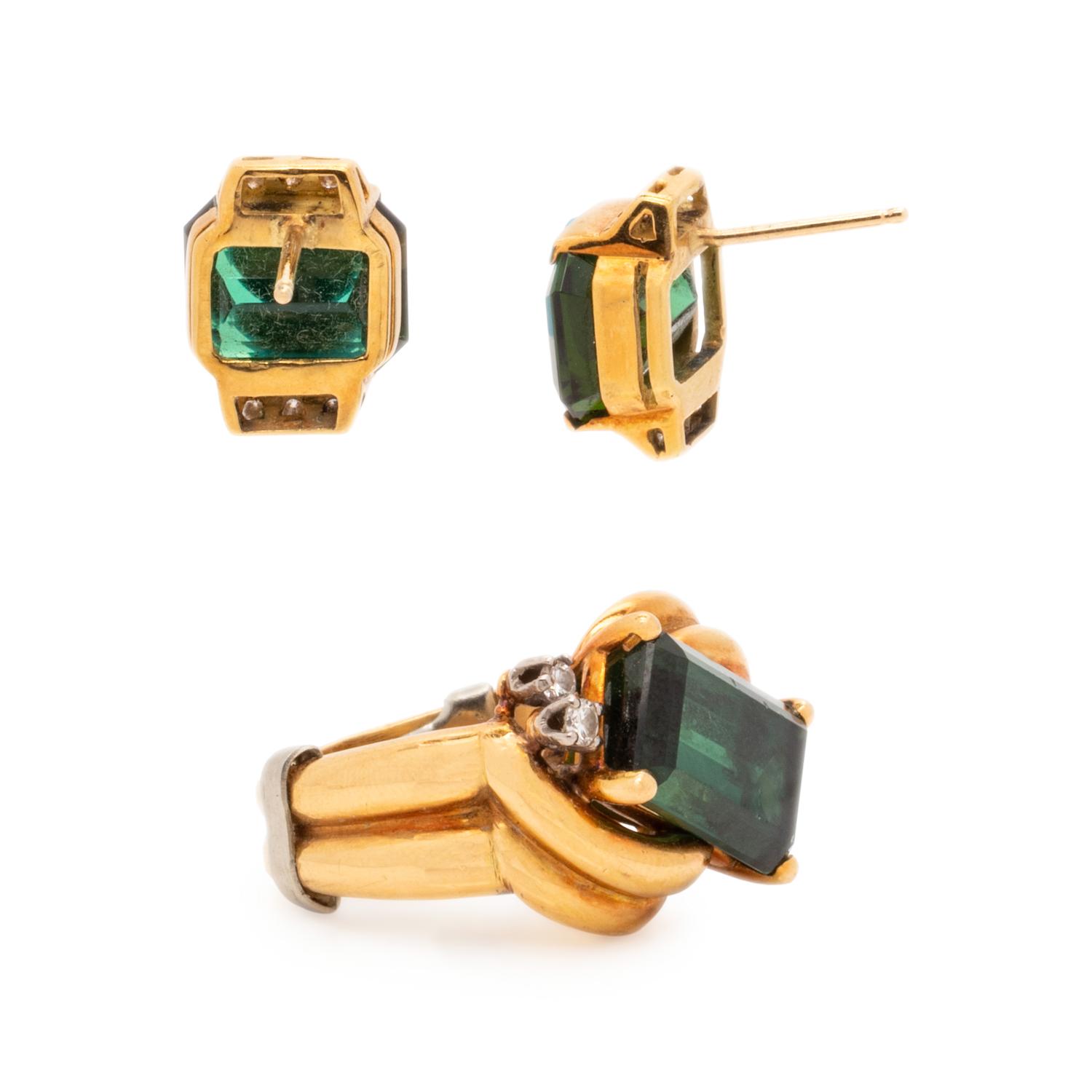 COLLECTION OF GREEN TOURMALINE AND DIAMOND JEWELRY