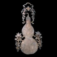 A Chinese Embellished Silver-Mounted Double Gourd Wall Vase, Qing to Republic Period 清晚期 銀嵌寳葫蘆‘大利’壁瓶