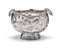 A Rare and Monumental Sterling Silver Japonesque Punch Bowl