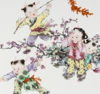 A Pair of Chinese Enameled Porcelain Hanging Panels