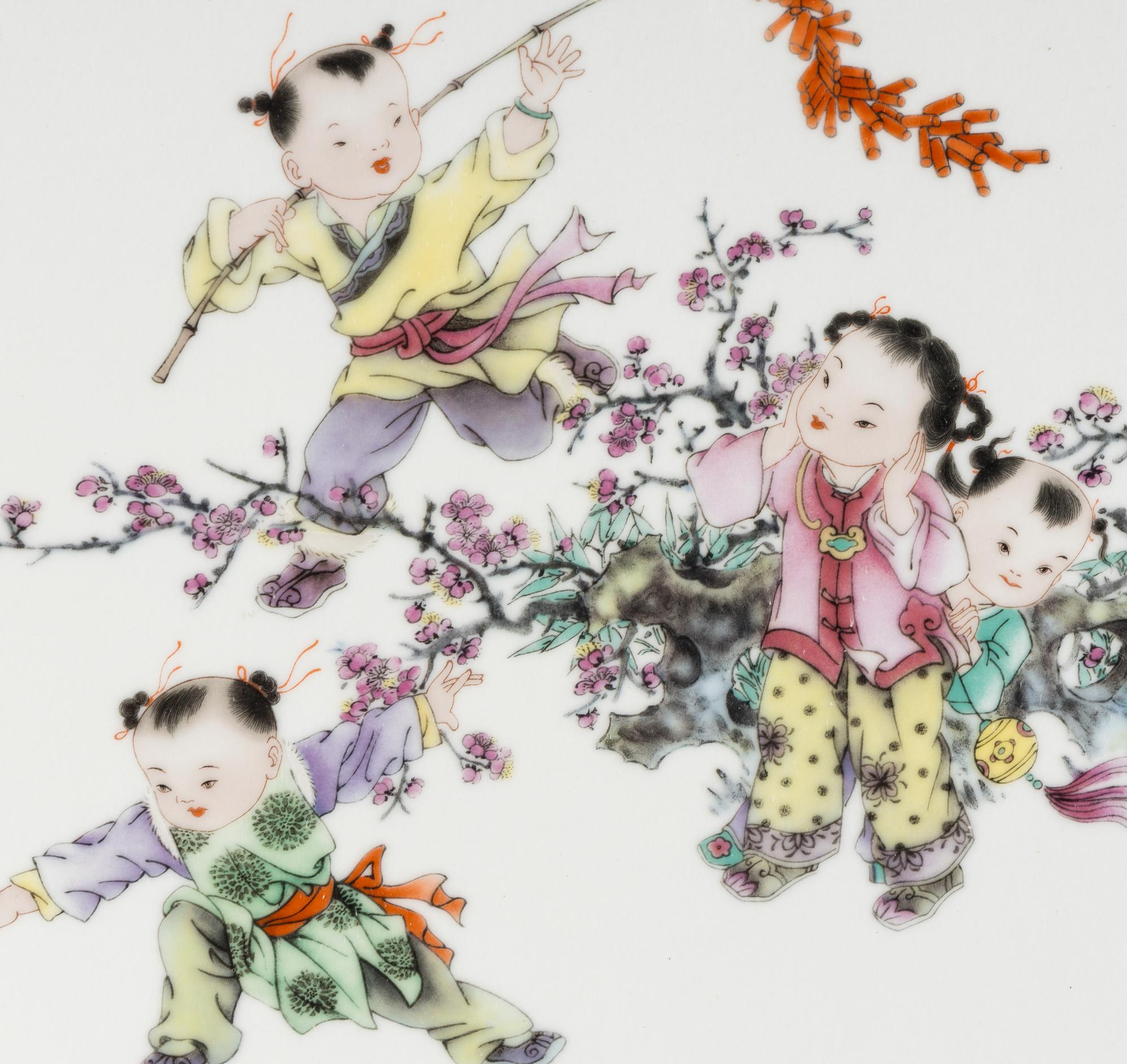 A Pair of Chinese Enameled Porcelain Hanging Panels