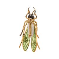 EVELYN CLOTHIER, CULTURED BAROQUE PEARL, DIAMOND AND PLIQUE-À-JOUR ENAMEL GRASSHOPPER BROOCH