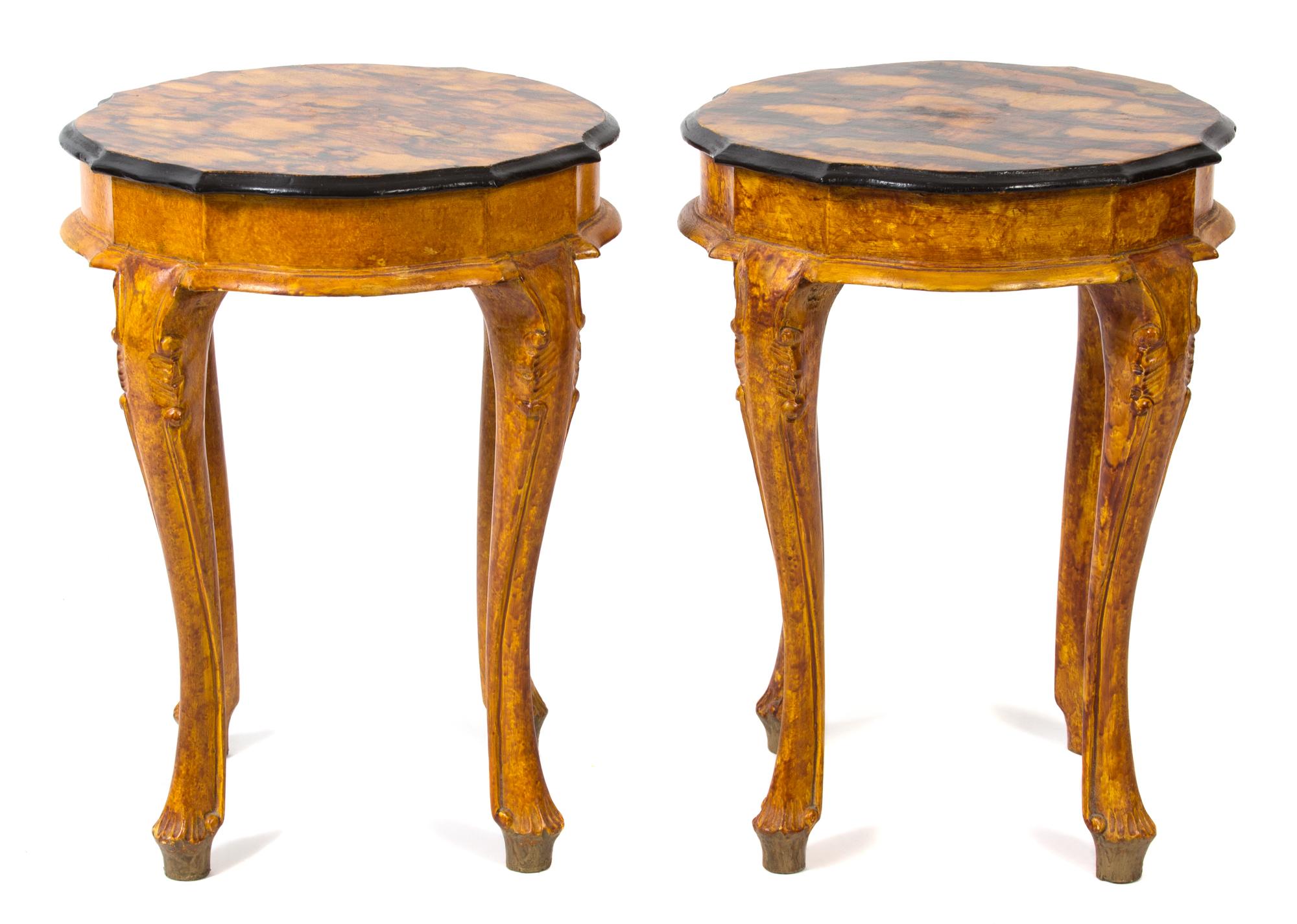 A Pair of Italian Faux Painted Occasional Tables Height 19 1/4 x diameter 14 3/4 inches. — 20TH CENTURY
