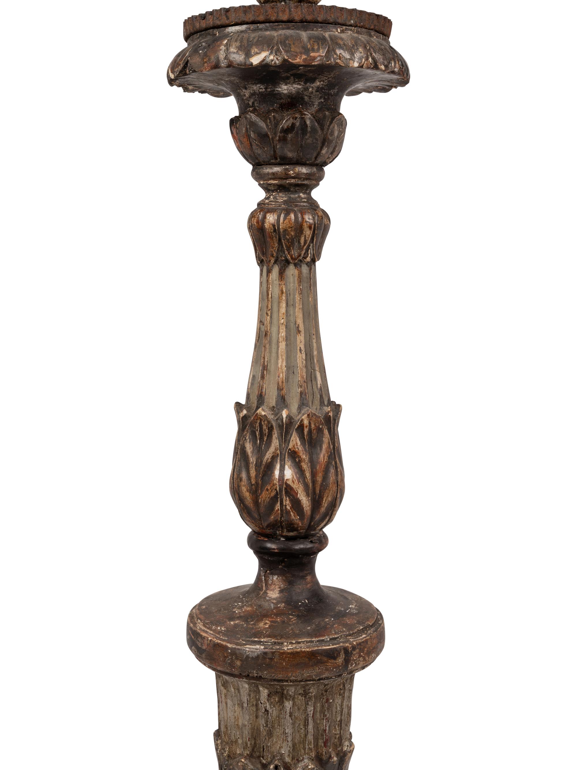 A Large Silvered Wood Pricket Mounted as a Lamp