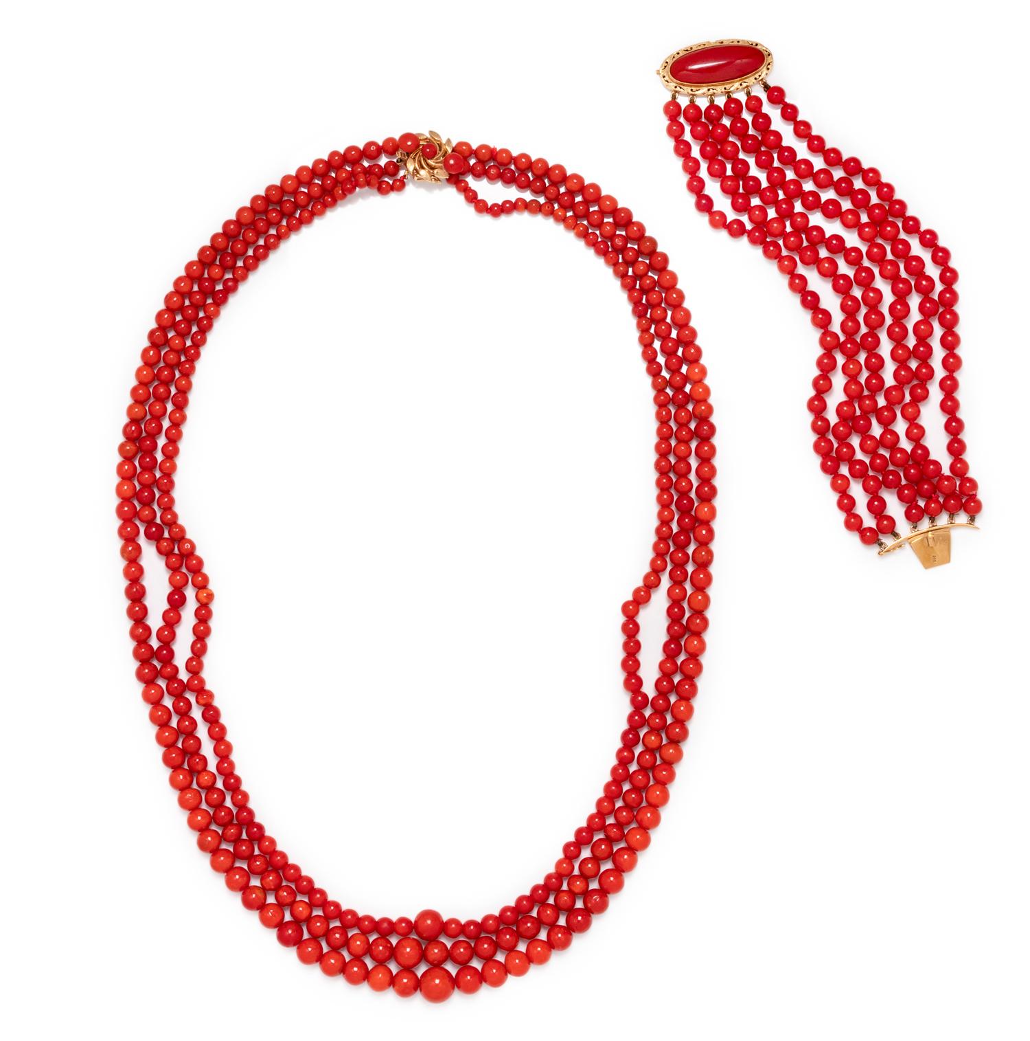 COLLECTION OF CORAL BEAD JEWELRY