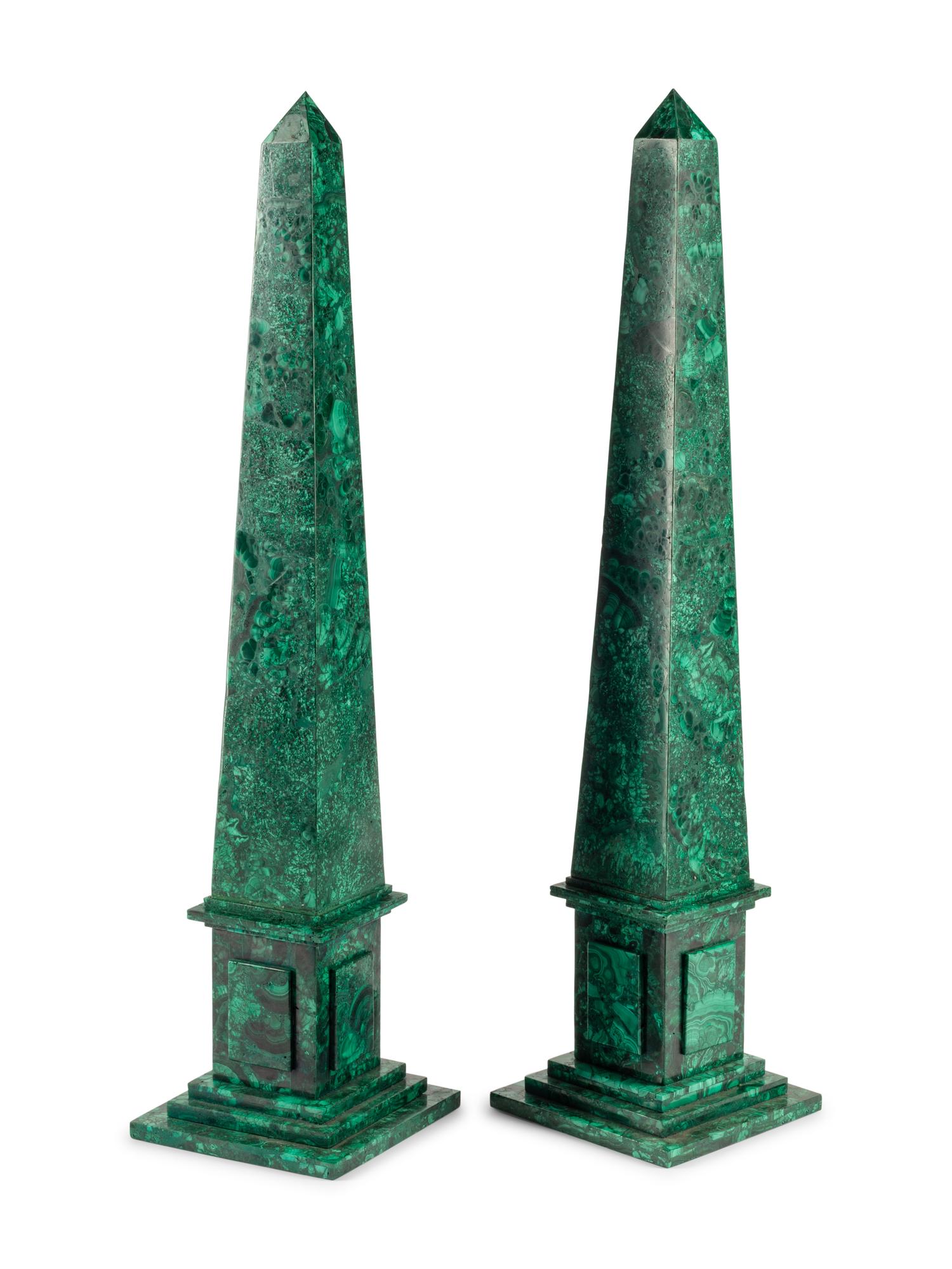 A Pair of Malachite Obelisks