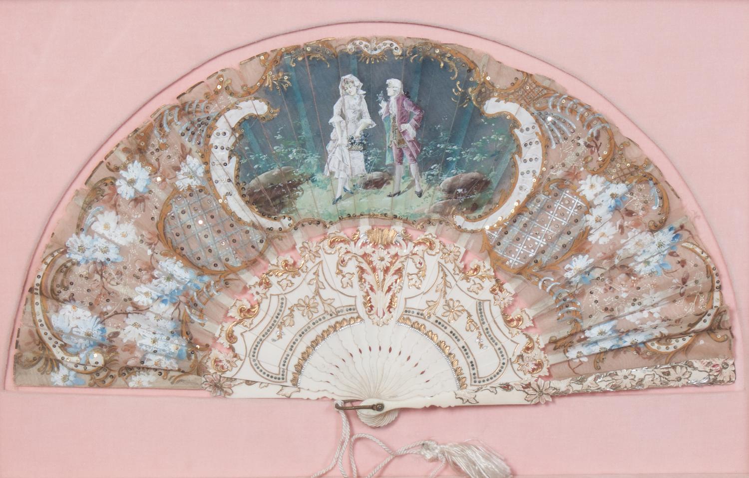 Five French Painted Paper Fans Height of largest frame 15 x width 24 1/2 inches. — 20TH CENTURY