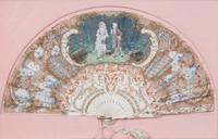 Five French Painted Paper Fans Height of largest frame 15 x width 24 1/2 inches. — 20TH CENTURY