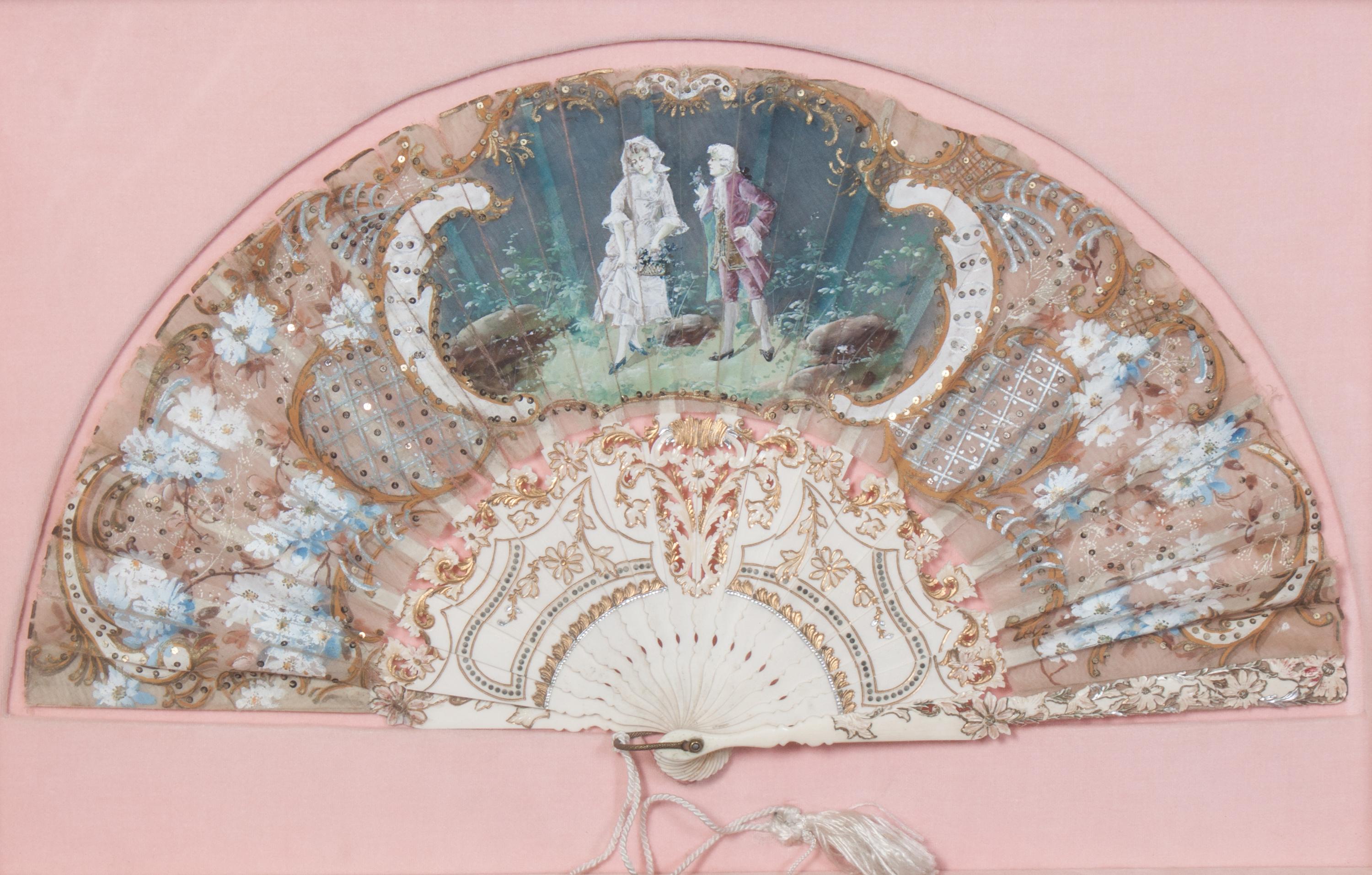 Five French Painted Paper Fans Height of largest frame 15 x width 24 1/2 inches. — 20TH CENTURY
