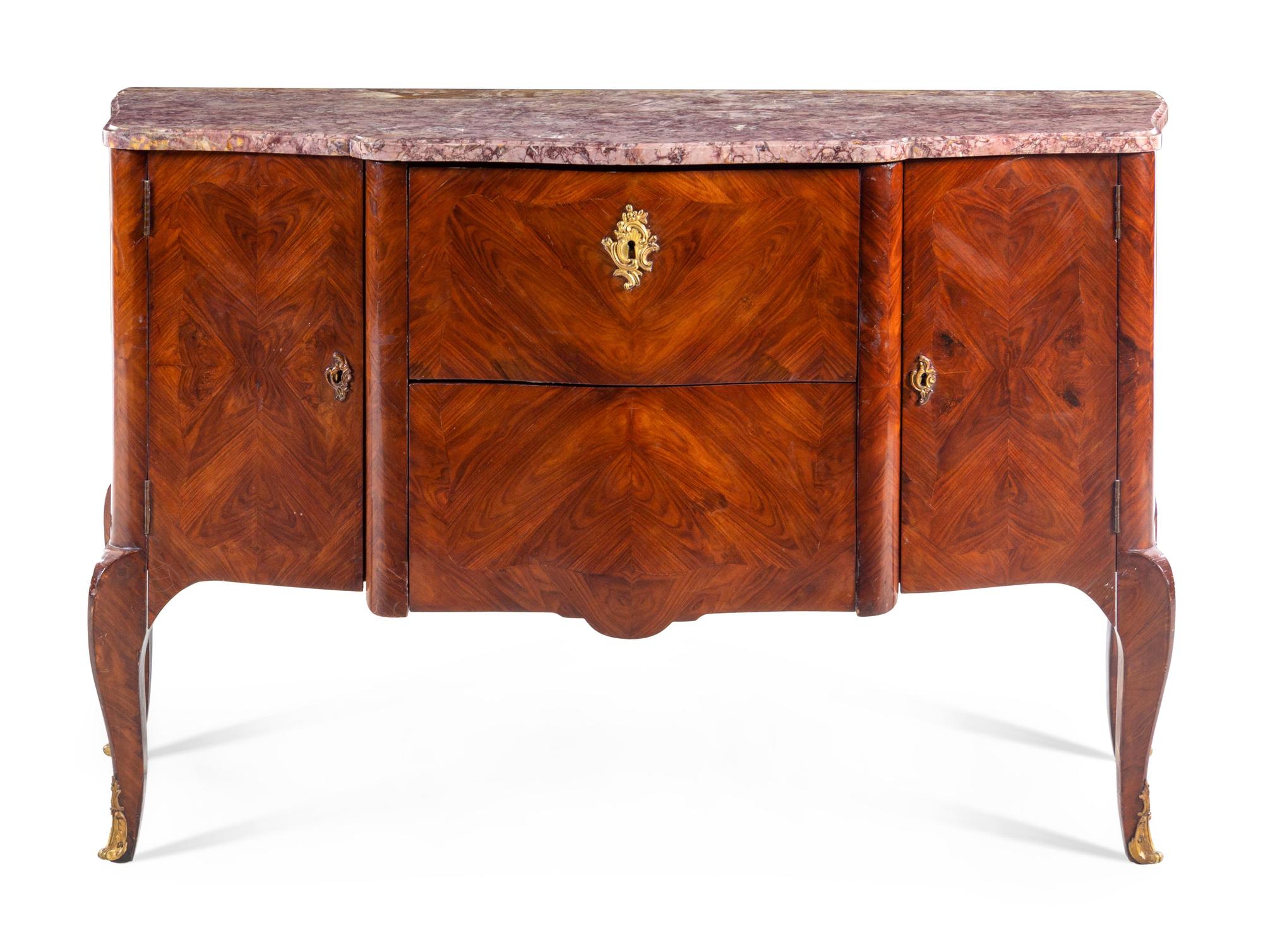 A Louis XV Style Tulipwood Marble-Top Server