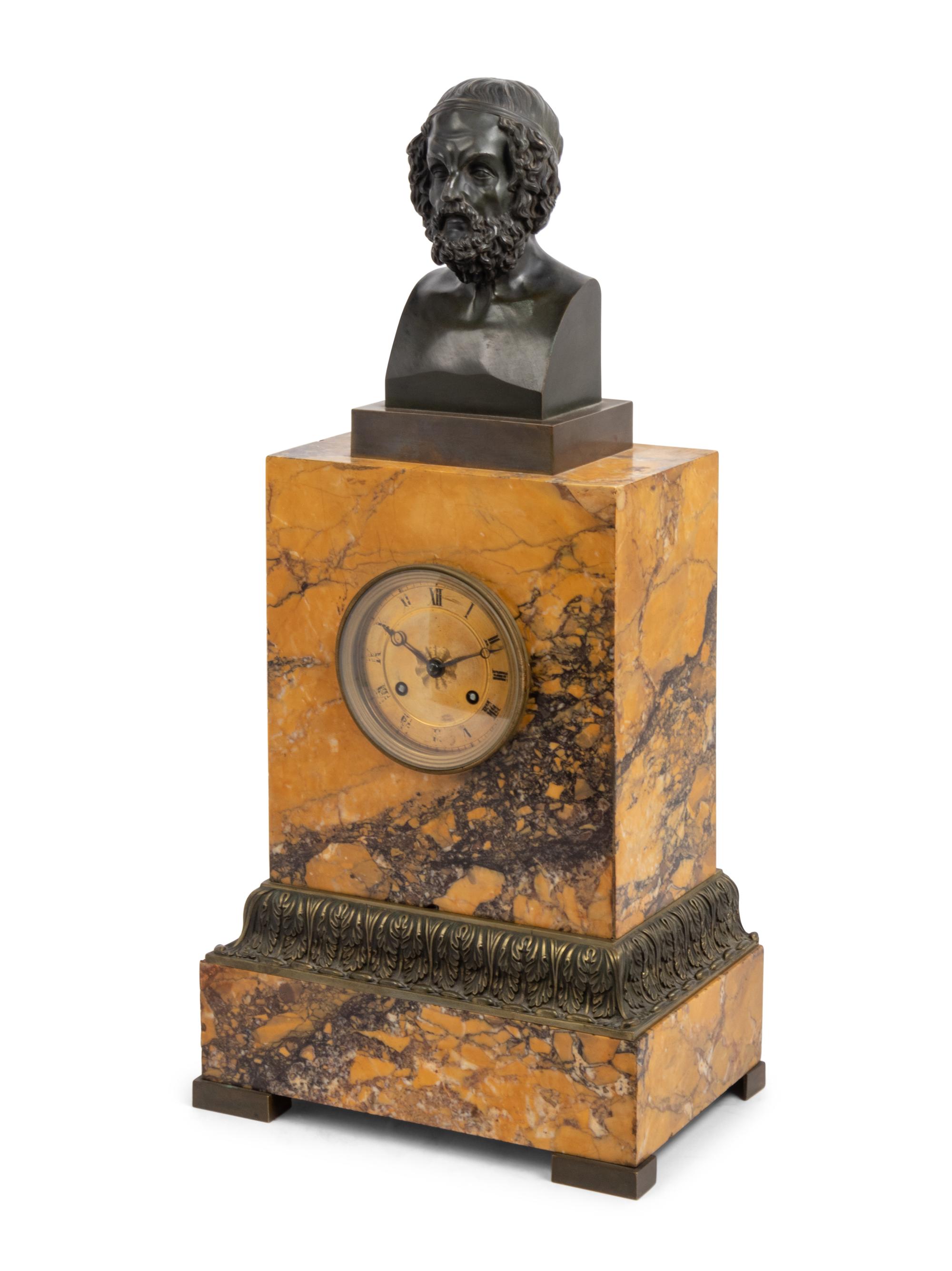 A Louis Philippe Bronze and Sienna Marble Mantel Clock