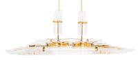 A Lucite and Brass Eight-Light Chandelier Length 44 inches.