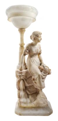 A Carved Alabaster Figural Lamp Height 30 inches. — 19TH CENTURY