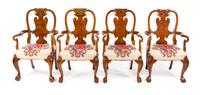 A Set of Four Queen Anne Style Burlwood Armchairs Height 42 inches. — BEVAN-FUNNELL, 20TH CENTURY