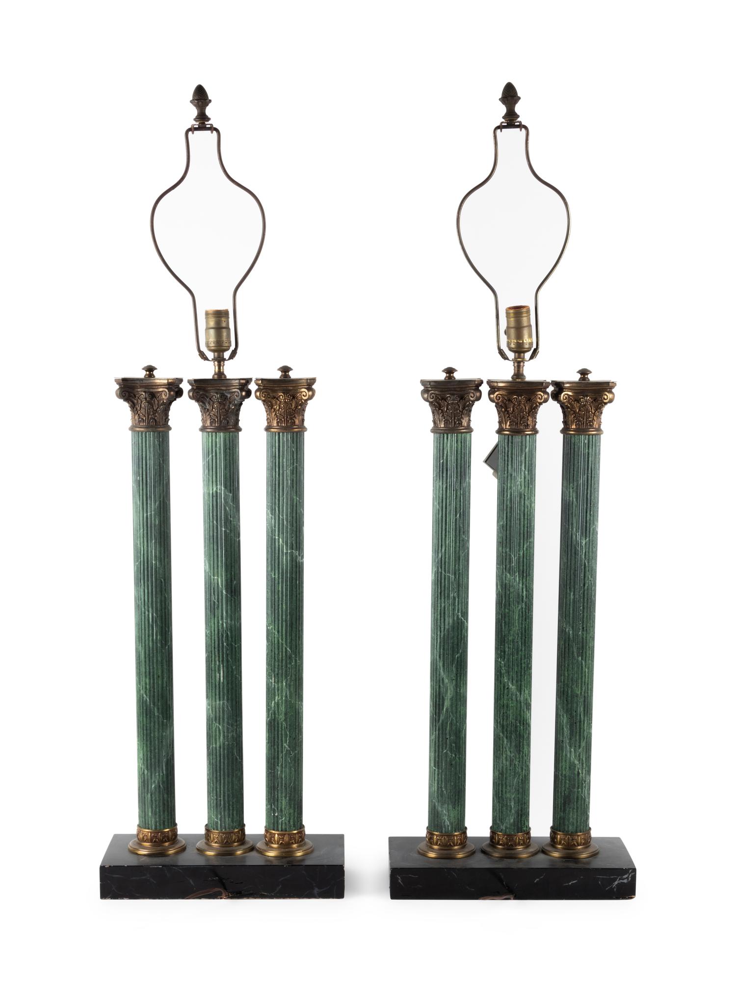 A Pair of Faux Marble Column-Form Table Lamps