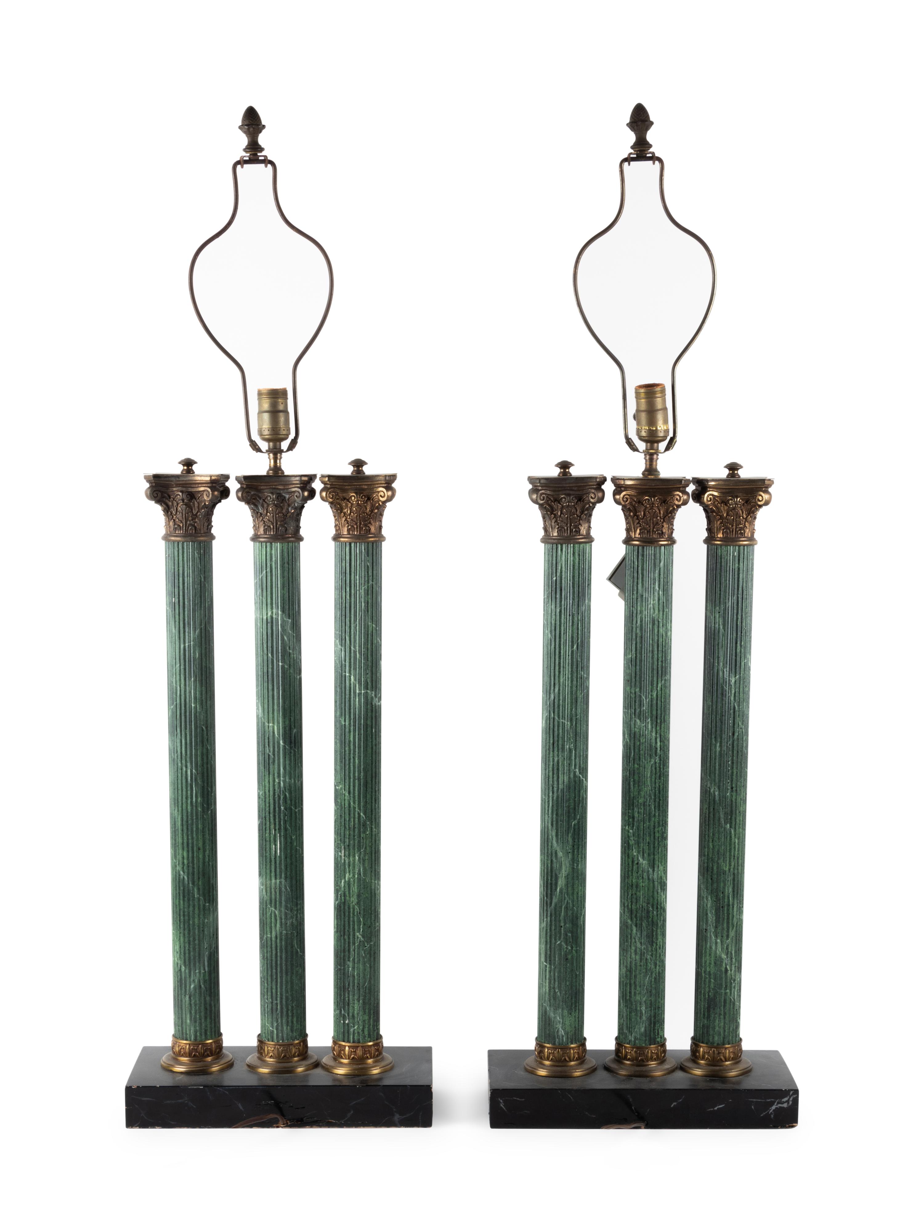 A Pair of Faux Marble Column-Form Table Lamps