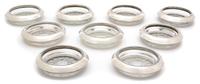A Set of Nine American Silver Collared Glass Coasters, Frank M. Whiting & Co., North Attleboro, MA, 20th Century, with glass inserts